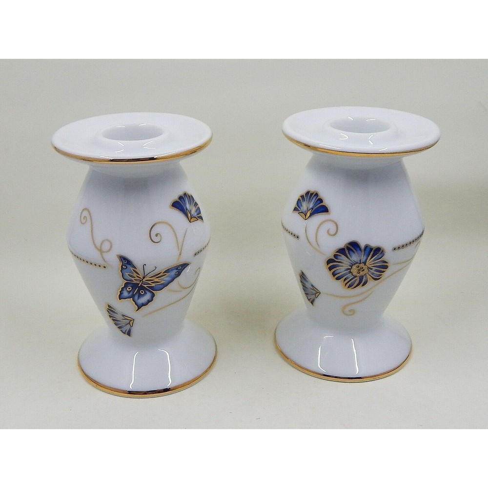 Fyrklovern Pilgrim Astrid Gate Candle Holders Butterfly Floral 18K Gold Detail